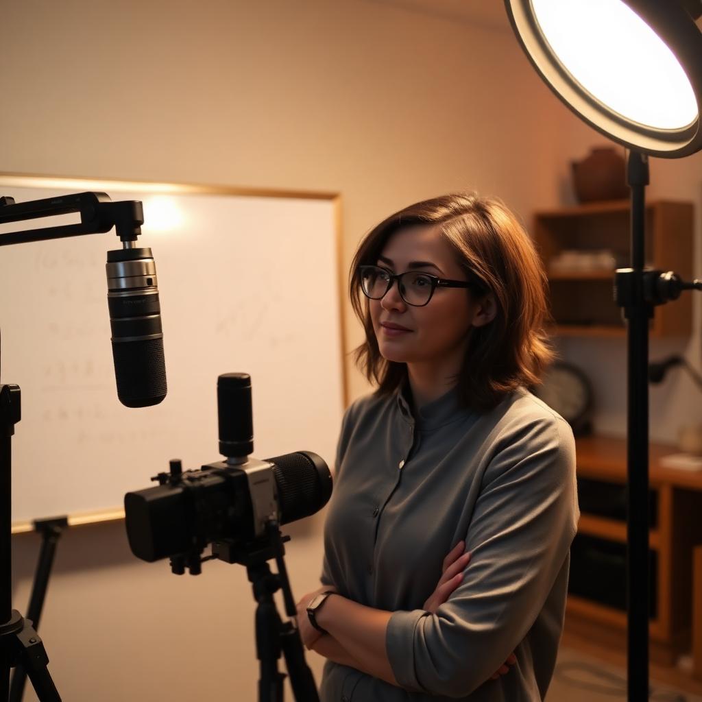Teacher recording a lesson at home